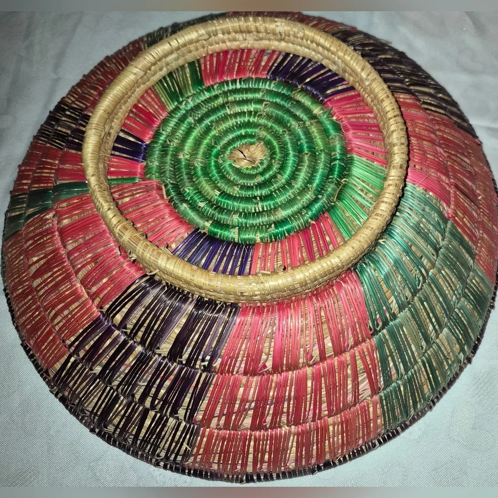 Colorful Hand Woven Basket 14 inches, Gorgeous Colors